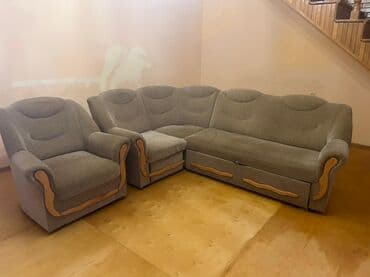 ofis ucun divan: İşlənmiş, Künc divan, 2 kreslo, Divan, Kreslo, Bazalı, Açılmayan — 1