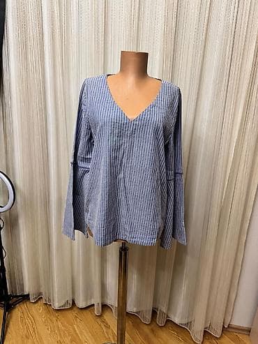 Zolaqlı qadın bluzası.Raxmet L.edc firmasi. - Rəng: mavi-ağ incə