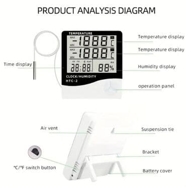 hmdi kabel: Termo-hiqrometr. Model: HTC-2 Böyük LCD displey, çoxfunksiyalı. MAX — 3