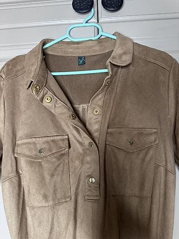 Qadın paltarı – süet görünümlü, kəmərli, düyməli Don ölçüsü S/M - — 2