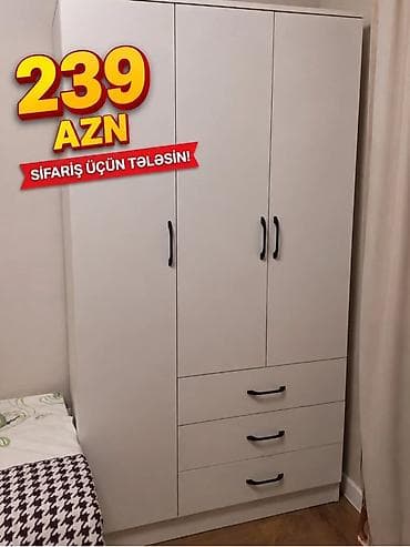 paltar dolab: Üç qapılı geyim dolabı - Rəng: açıq boz - Dizayn: 3 qapı + 3 dərin — 1