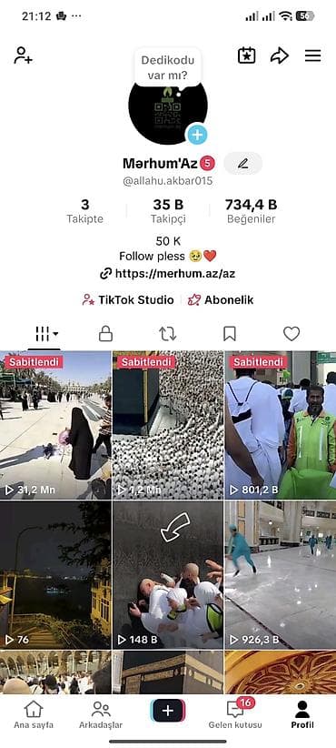 : TikTok hesabı “Mərhum'Az” (@allahu.akbar015) Xüsusiyyətlər: - Niş