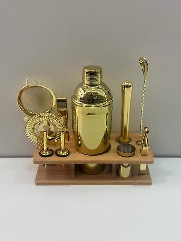 Qızılı rəngli barmen dəsti – ev barı və kokteyl hazırlığı üçün