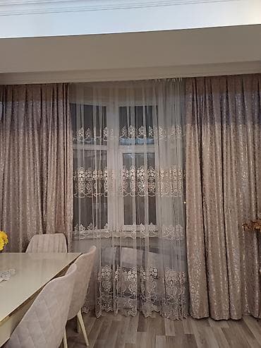 perde ucuz: Zərif dizaynlı pərdə dəsti - Tərkibi: qalın dekorativ pərdə və nazik — 2