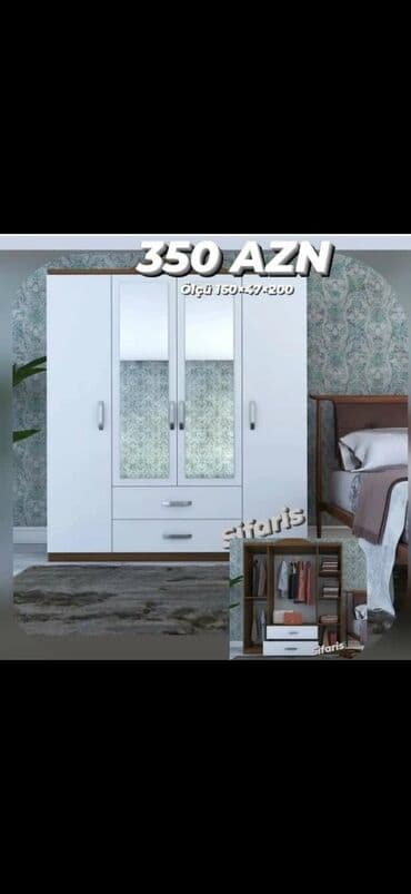 Yeni, Açılan, 4 qapılı Düz dolab, Qarderob, paltar dolabı, Azərbaycan