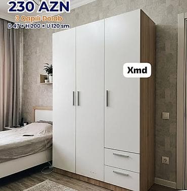 Ev və bağ: 3 qapılı geyim dolabı Qiymət: 230 AZN Ölçülər: D 47 × H 200 × U 120 — 2