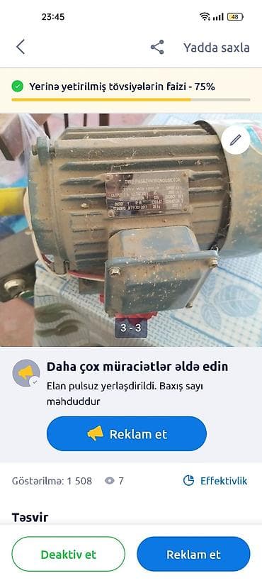 Nəqliyyat: Üç fazalı asinxron elektrik mühərriki Model: YE3-100L-2 Güc: 3 kW — 1