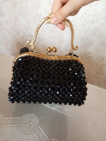 qaşlı canta: Şıq qara gecə çantası - Material: parlaq qara fasetli daşlarla — 1