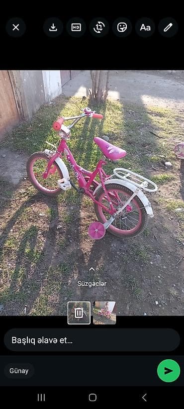 36: Uşaq velosipedi – Luna Sport, çəhrayı rəng. Xüsusiyyətlər: - 12" — 1