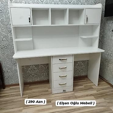 komputer stollari: Tələbə/Masaüstü iş masası – üst vitrinli model - Rənglər: ağ və krem — 1