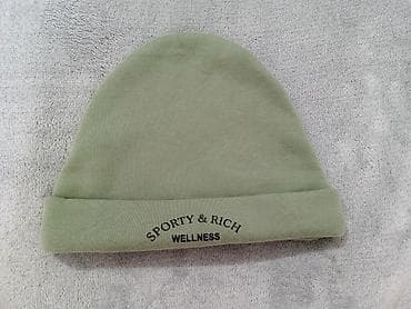 Мужская одежда: Sporty & Rich “Wellness” beanie papaq - Rəng: zeytun-yaşıl - Üst — 1