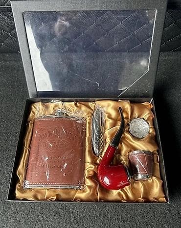 Hədiyyəlik viski/flask və pipo dəsti Zərif hədiyyə qutusunda təqdim