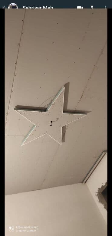 alcıpan tavan fiqurları: Hər növ Alcipan işləri görülür. Düz sadə tavan. Ara kəsmə divar — 15