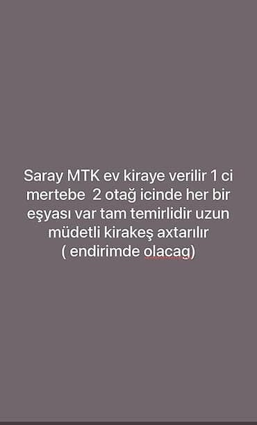 bakıda ucuz kiraye evler: Saray MTK-da kirayə mənzil - 1-ci mərtəbə - 2 otaq - Tam təmirli - — 1