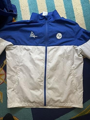 İdman üslublu yüngül küləkkeçirməz jaket - Rəng: göy-ağ iki tonlu