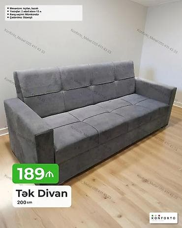 acilan divan: Tək Divan – 200 sm - Mexanizm: açılan, bazalı (yataq funksiyalı və — 1