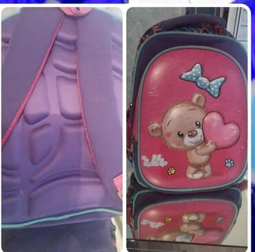 məktəbəqədər: Uşaq məktəb çantası - Ön paneldə şirin ayıcıq və ürək təsvirli — 1