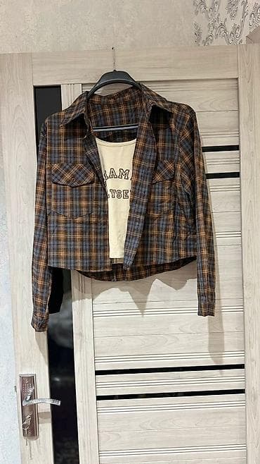 ədyallar: Qadınlar üçün qısa kəsimli qalın köynək-gödəkçə - Naxış: göy-qəhvəyi — 1