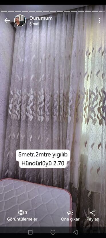 İşlənmiş, Pərdə, rəng - Ağ, Ödənişli çatdırılma