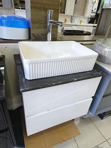 Hamam üçün keramika üstüstə qoyulan düzbucaqlı lavabo və alt dolab