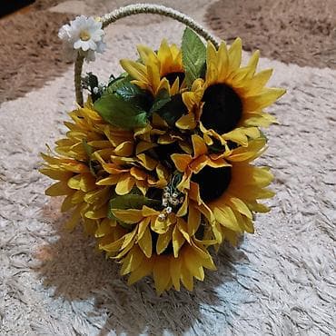 ev ucun dekorlar: Suni guller 9 eded ve taxta sebet urek formali. Əl işidi ucuz — 1