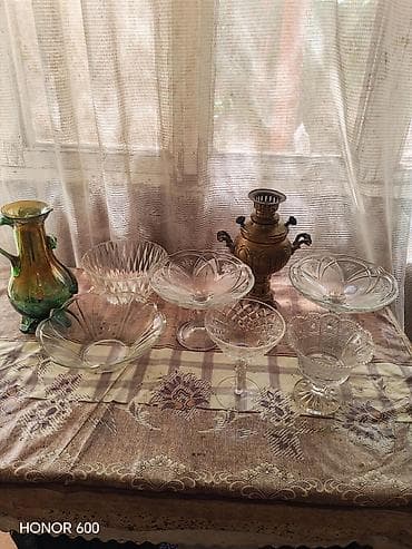 xrustal vaz: Antik kolleksiya: Bürünc samovar və Vaza, xrustal. latun samavar — 3