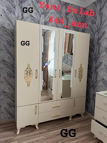 4 qapılı, Güzgülü, Bej, Açılan, Düz dolab — 1