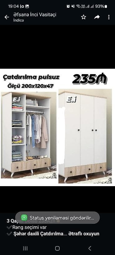 *3 Qapılı Dolab 235Azn💥* ✔️Rəng seçimi var ✔️ *Şəhər daxili — 1