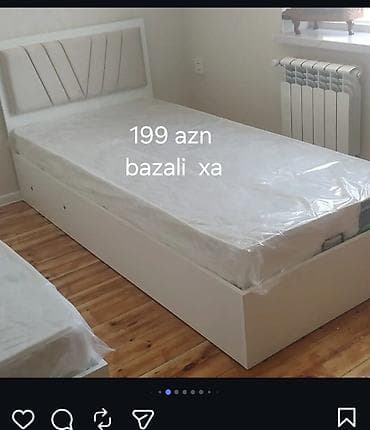 Bazalı tək nəfərlik çarpayı və matrass - Rəng: ağ - Başlıq: yumşaq