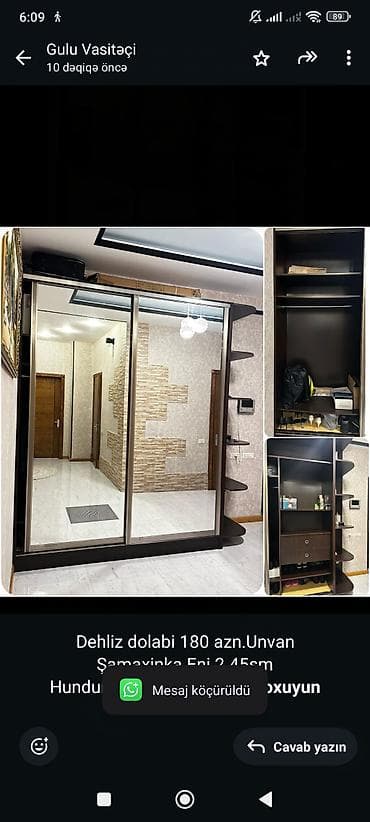 Dehliz dolabi 180 azn.Unvan Şamaxinka.Eni 2.45sm Hundurluk 2.50sm