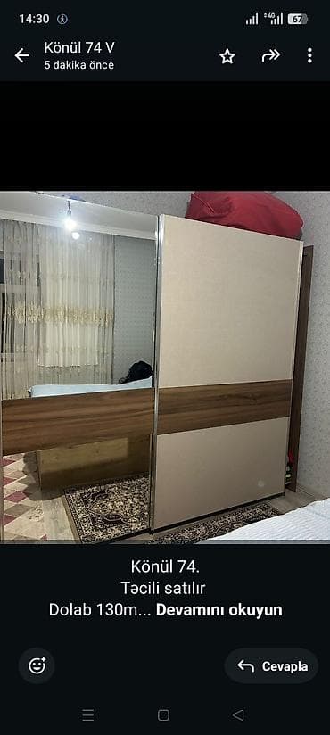 Könül 74.
Təcili satılır 
Dolab 130m 
Yaxşı vəziyyətdədi.
Dejurnu