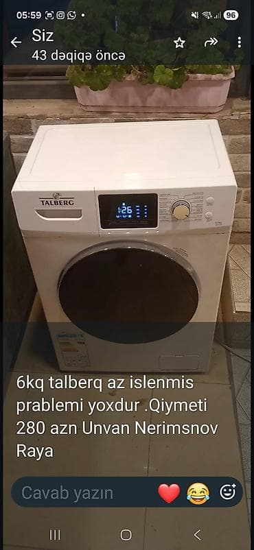 mawınlar: Talberg paltaryuyan maşın – 6 kq yükləmə. - Ön yükləməli, geniş qapılı — 1