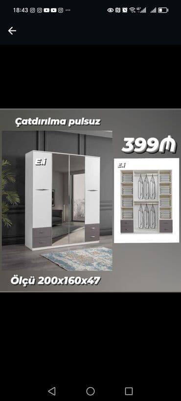 kupe şkaf: Yeni, Kupe, 5 qapı Düz dolab, Dolab-asılqan, Azərbaycan — 16