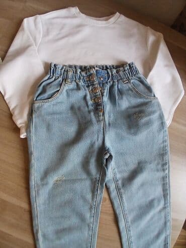 uşaqlar üçün toxunma köynəklər: Uşaq geyim dəsti - 2 parça: ağ sweatşört və açıq mavi cins şalvar - — 3