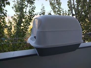 pişik ucun qum: Qapalı pişik tualeti/kum qabı - Rəng: ağ üst hissə, boz alt palet - — 1