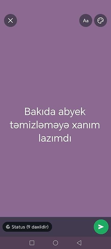 internet klub vakansiya: Bakı şəhərində obyekt təmizliyi üçün xanım tələb olunur. - İşin — 1
