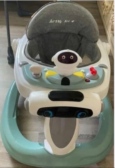 vector robot qiymeti: Uşaq üçün gəzdirici (walker) – robot dizaynlı, yaşıl-ağ rəng palitrası — 1