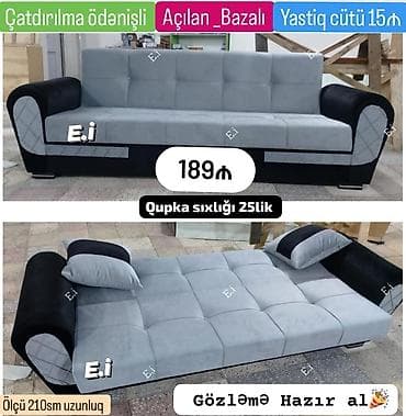 Açılan, bazalı divan – ölçü 210 sm. - Yataq funksiyalı: tam açılır