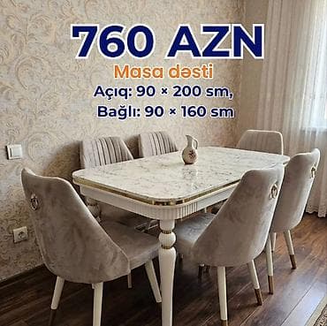 stul stol: Qonaq otağı üçün, Yeni, Açılan, Dördbucaq masa, 6 stul — 1