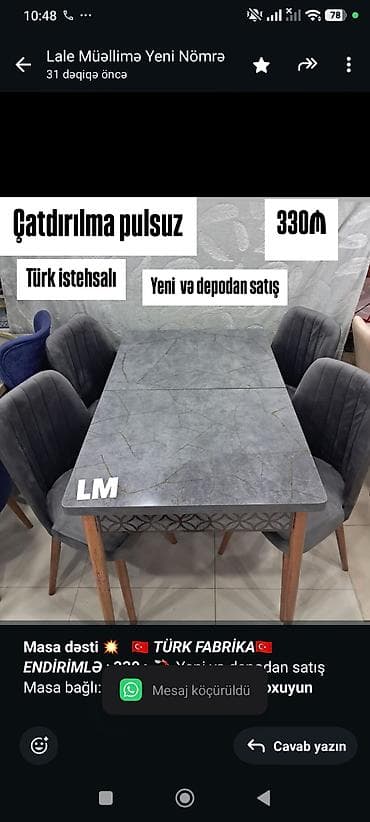 kamp evi: *Masa dəsti* 💥 _🇹🇷 *TÜRK FABRİKA🇹🇷*_ _*ENDİRİMLƏ*_ : *330₼* 💃🏻 Yeni — 2