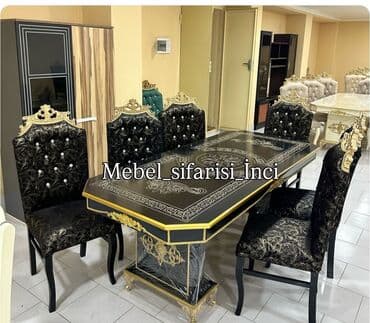 Masa və oturacaq dəstləri: Qonaq otağı üçün, Yeni, Açılmayan, Dördbucaq masa, 6 stul — 1