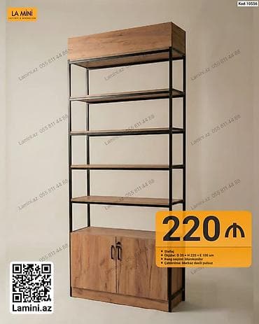 divarda kitab refleri: Məhsul: Stellaj (Kod: 10556) - Dizayn: Minimalist metal çərçivə + — 1