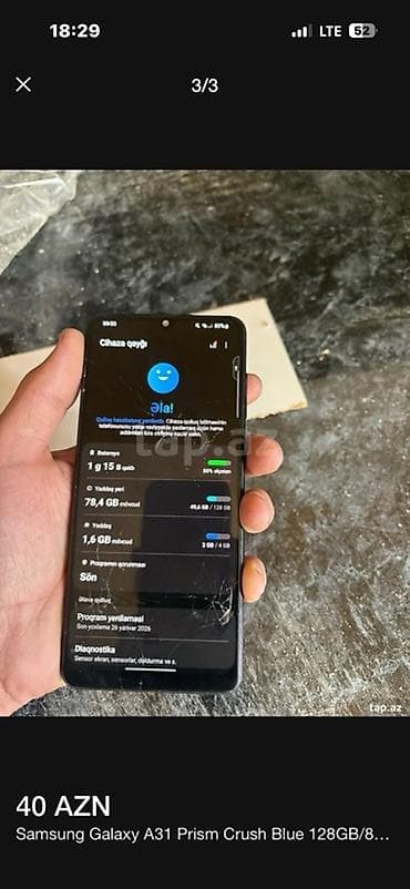 Samsung Galaxy A31, 128 GB, rəng - Mavi, Barmaq izi