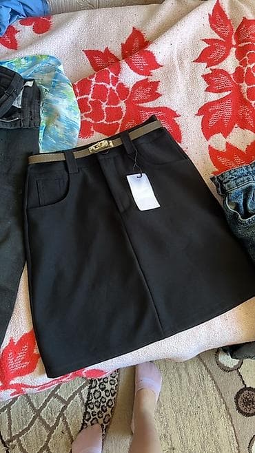 deri kaşlok: Qara mini ətək + kəmər - Model: A-kəsim mini ətək - Rəng: dərin qara — 3