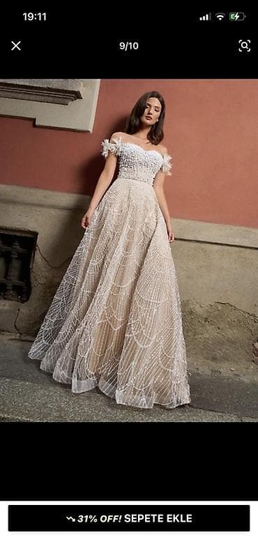 michael korse: Zərif gecə/libas – off-shoulder gəlinlik-stilində uzun don Ölçü M - — 3