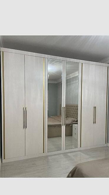 Yeni, 6 qapı, Güzgülü, Ağ, Taxta, Açılan, Düz dolab