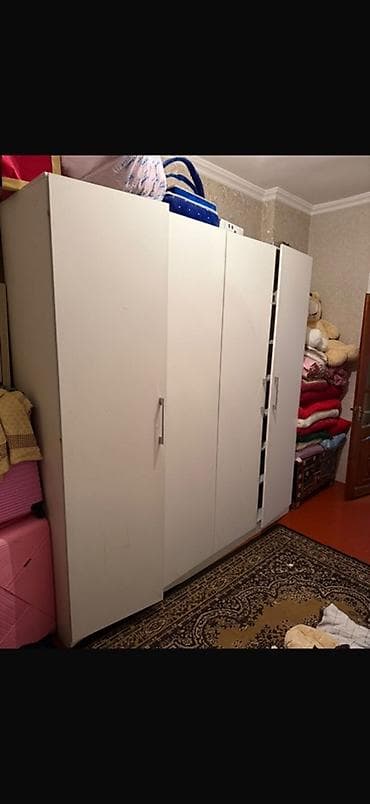 divar refi: 4 qapılı, Ağ, Digər material, Açılan, Düz dolab — 1