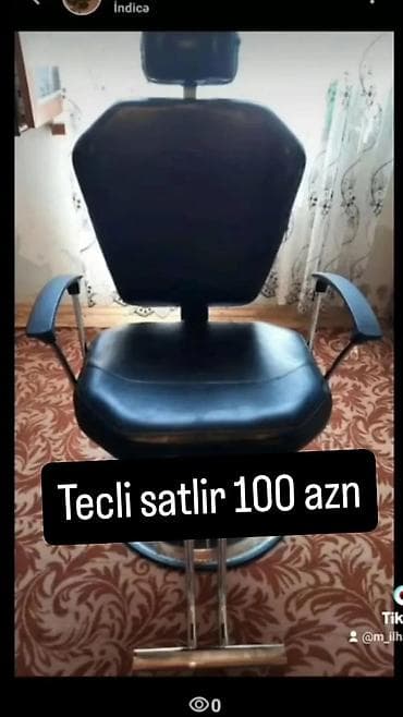 Bərbər/kosmetoloji kreslo - Material: qara dəriyə oxşar örtük, asan — 1
