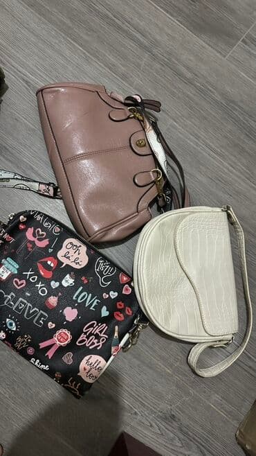 qız çantaları: Qadın üçün 3 ədəd çanta dəsti - Çəhrayı çiyin çantası: yumşaq dərimsi — 1