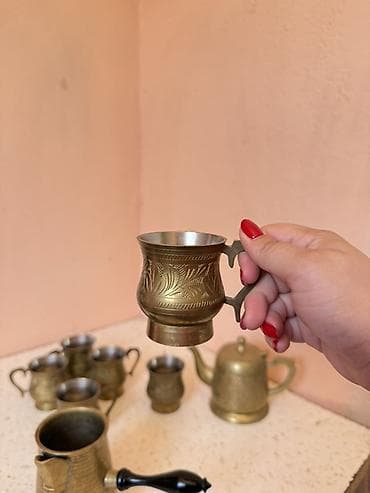 cay desti: Çay dəsti, rəng - Qızılı, Metal, 6 nəfərlik — 4